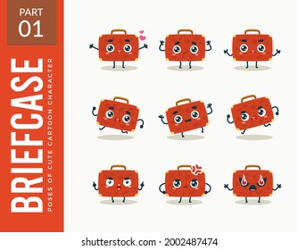 Mascot images of the Red Briefcase. First set. Vector Illustration