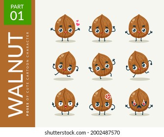 Mascot images of the Walnut. First set. Vector Illustration