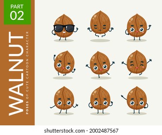 Mascot images of the Walnut. Second set. Vector Illustration