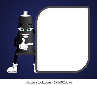 Mascot ink paste tube character standing and pointing to blank white board