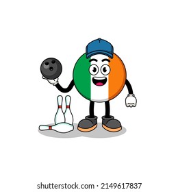 Mascot of ireland flag as a bowling player , character design