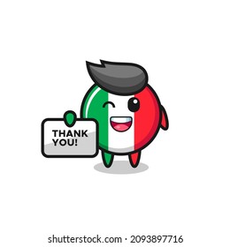 the mascot of the italy flag holding a banner that says thank you , cute style design for t shirt, sticker, logo element