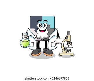 Mascot of jigsaw puzzle as a scientist , character design