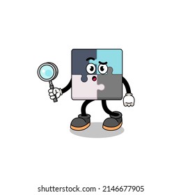 Mascot of jigsaw puzzle searching , character design