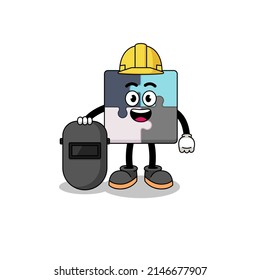 Mascot of jigsaw puzzle as a welder , character design
