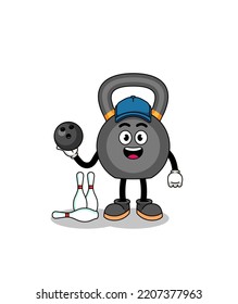 Mascot of kettlebell as a bowling player , character design