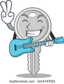 A mascot of key performance with guitar