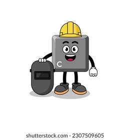 Mascot of keyboard C key as a welder , character design