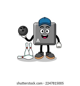 Mascot of keyboard A key as a bowling player , character design