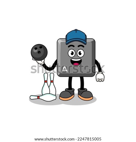 Mascot of keyboard A key as a bowling player , character design