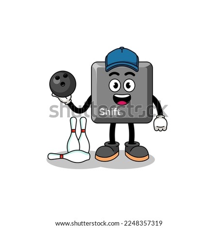 Mascot of keyboard shift key as a bowling player , character design