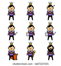 
Mascot King With Crown. Vector Illustration. Cute Cartoon Character. Set 9.