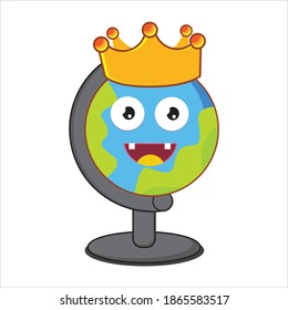 personaje del rey mascota del globo terráqueo en diseño plano