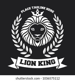 Mascot king of white lion's head on black background