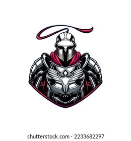 mascot knight logo vector with silver armour and red cloak 