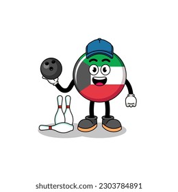 Mascota de la bandera kuwait como jugador de bolos , diseño de carácter