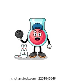 Mascot of laboratory beaker as a bowling player , character design