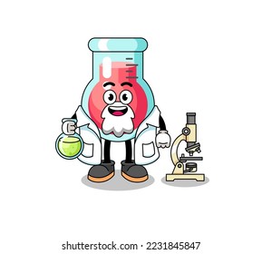 Mascot of laboratory beaker as a scientist , character design