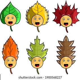 mascot leaf face caracter with chibi design style