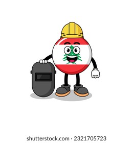 Mascot of lebanon flag as a welder , character design