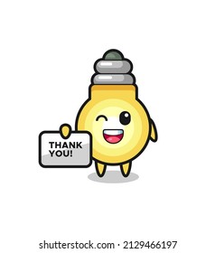 the mascot of the light bulb holding a banner that says thank you , cute style design for t shirt, sticker, logo element