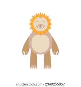 Mascot lion character flower cute. Brand mascot humanizes and friendly. Funny greeting cartoon safari, zoo, humorous, forest, flora and fauna