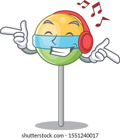 mascot listening music round lollipop with character