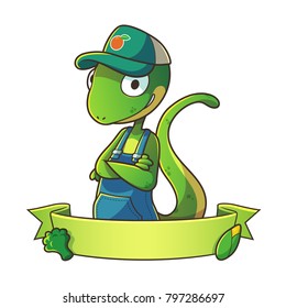 Mascot lizard wearing hat half body