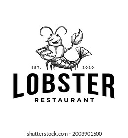 Mascot Lobster Food Restaurant Drawing Logo Vector Illustration Template Icon Design