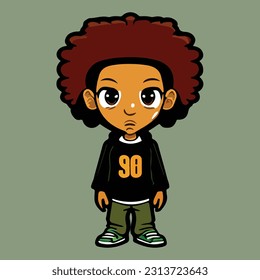 mascot logo of a afro boy with clothes 90s simple illustration