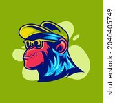 mascot logo ape wearing hat and glasses modern vector illustration