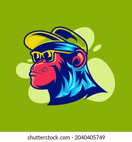 mascot logo ape wearing hat and glasses modern vector illustration