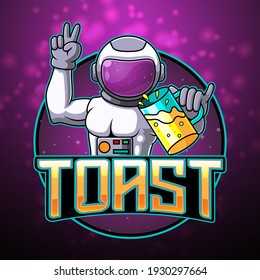 mascot logo astronaut invites drink toast