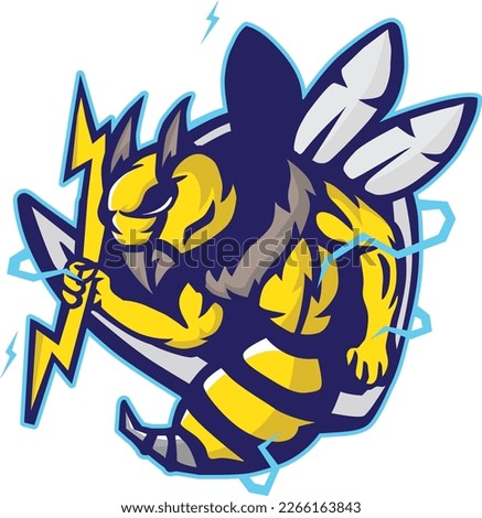 mascot logo bee with lightning