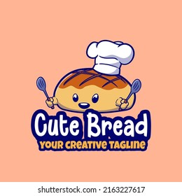 mascot logo Bread carrying two spatulas for store branding