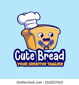 mascot logo Bread carrying two spatulas for bakery store branding