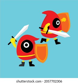 mascot logo carrying sword and shield game red fiery color