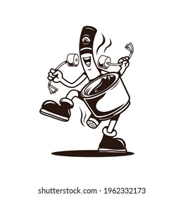 mascot logo character of cigarette playing coffee cup with drum stick.