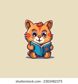 mascot logo for a children's bookstore with the mascot of a cute animal reading a book. cartoon style