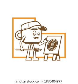 mascot logo coffee cup paint a coffee picture with brush. vector illustration