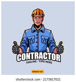 Logo de mascota del trabajador de la construcción con texto editable