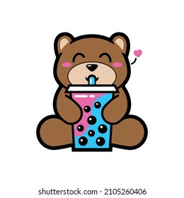 Mascot logo design cute bear drinking milktea  Lovely logo for milk tea business 
