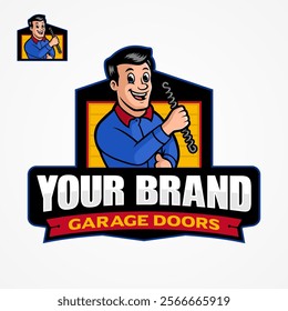 Mascot Logo Design For Garage Door Service Company, Character Cartoon Stock Vector