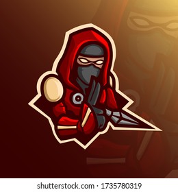 Maskottlogo-Design Ninja und Waffenkonzept