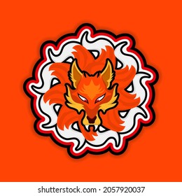 Plantilla de diseño de logotipo Mascot o zorro de nueve colas para el equipo de deportes electrónicos. Diseño de logotipo de juegos