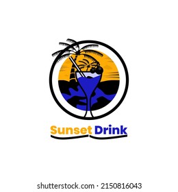 mascot logo, drink stall, sunset, simple, unique and modern design