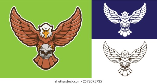 mascot logo eagle with skull good for team logo, club, community, sticker, tattoo design, t shirt design	