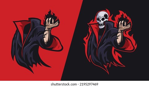mascot logo for esports gaming teams or individual player symbol. a headless skeleton ninja with hands burning with black fire. a Perfect logo for gamers and streamers. Use as sticker or print shirt 