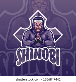 Mascot Logo of an evil ninja with roll of jutsu for esport or gaming logo