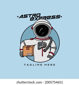 Mascot Logo Express courier Astronout shipping order Free Vector
